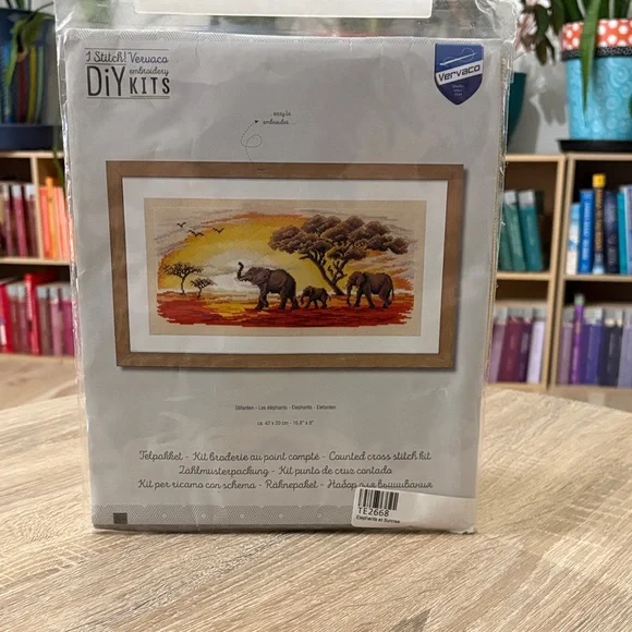 Vervaco DIY Cross Stitch Kit with Elephants - Picture 1 of 6